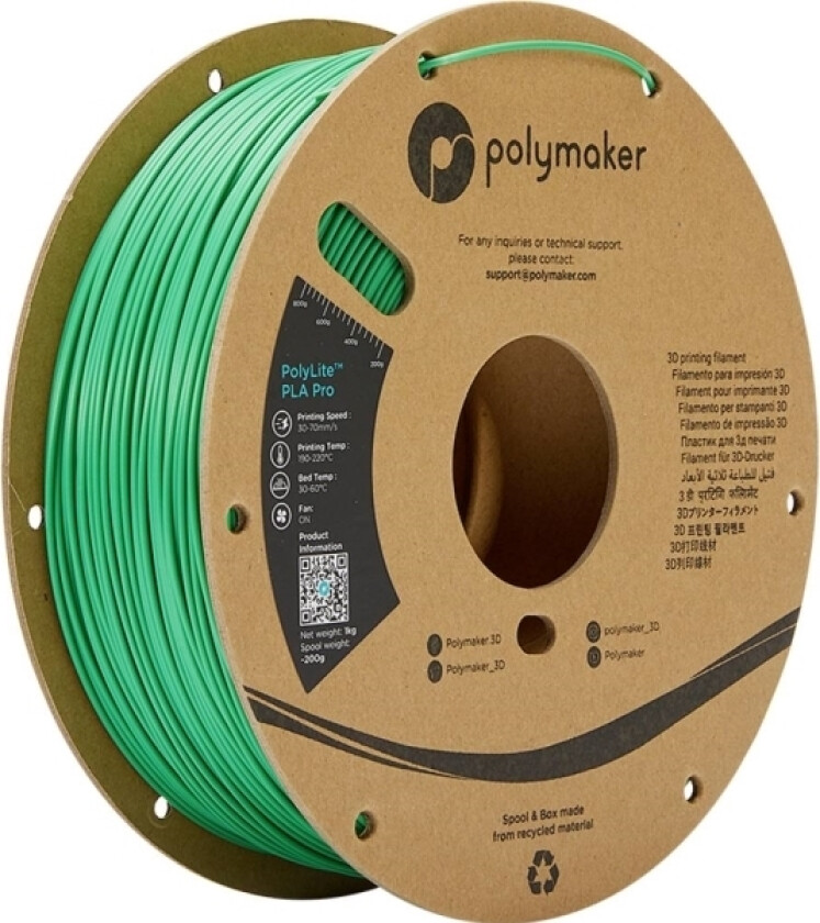 Polymaker Pa07008 Filament Pla Pro Høj Grad Af Stivhed, Slagfast 1.75 Mm 1000 G Grøn Polylite™ 1 Stk