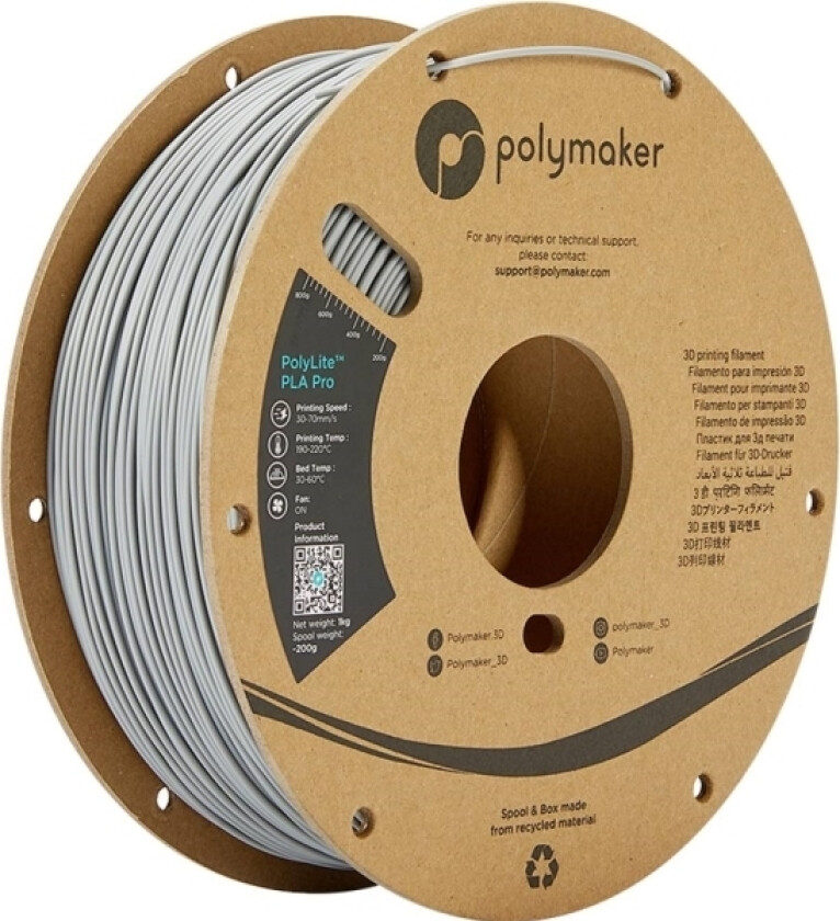 Polymaker Pa07003 Filament Pla Pro Høj Grad Af Stivhed, Slagfast 1.75 Mm 1000 G Grå Polylite™ 1 Stk