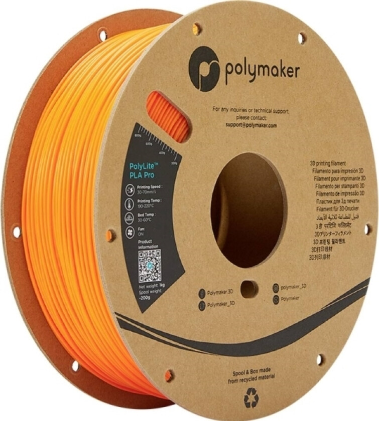 Polymaker Pa07010 Filament Pla Pro Høj Grad Af Stivhed, Slagfast 1.75 Mm 1000 G Orange Polylite™ 1 Stk