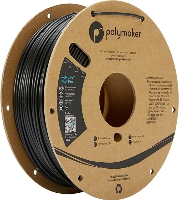 Polymaker Pa07013 Filament Pla Pro Høj Grad Af Stivhed, Slagfast 2.85 Mm 1000 G Sort Polylite™ 1 Stk