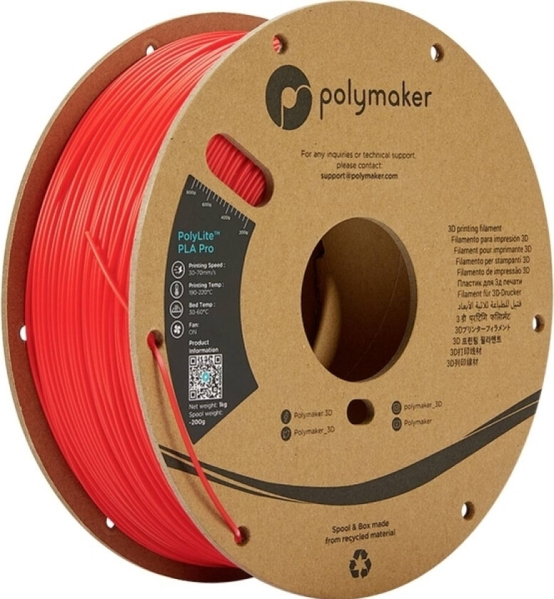 Polymaker Pa07004 Filament Pla Pro Høj Grad Af Stivhed, Slagfast 1.75 Mm 1000 G Rød Polylite™ 1 Stk