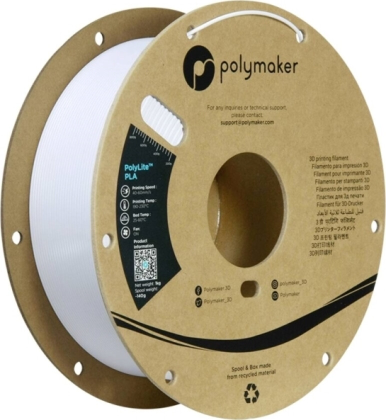 Polymaker Pa02096 Filament Pla-Plast Høj Grad Af Stivhed, Høj Grad Af Trækstyrke 1.75 Mm 1000 G Kølig Hvid Polylite™ 1 Stk