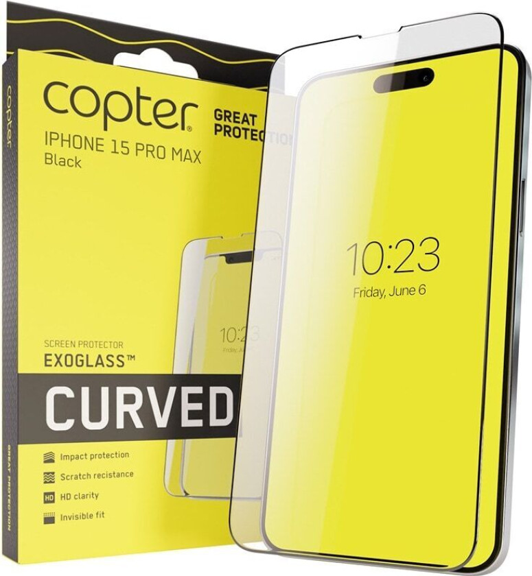 iPhone 15 Pro Max Skjermbeskytter Exoglass Curved