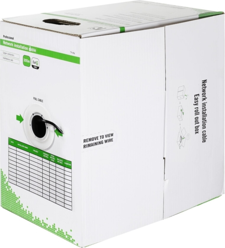 - Samlet Kabel - 305 M - Utp - Cat 6 - Utendørs, Solid - Svart