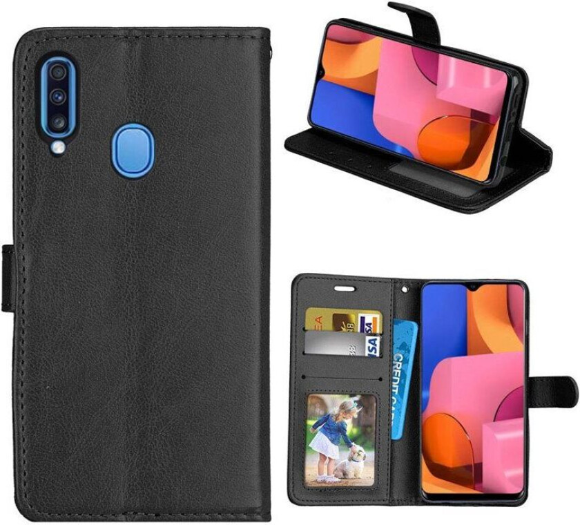 Lommebokdeksel 3-kort Samsung Galaxy A20s : Farge - Svart