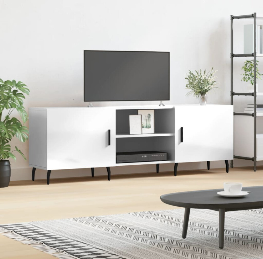 TV-benk høyglans hvit 150x30x50 cm konstruert tre