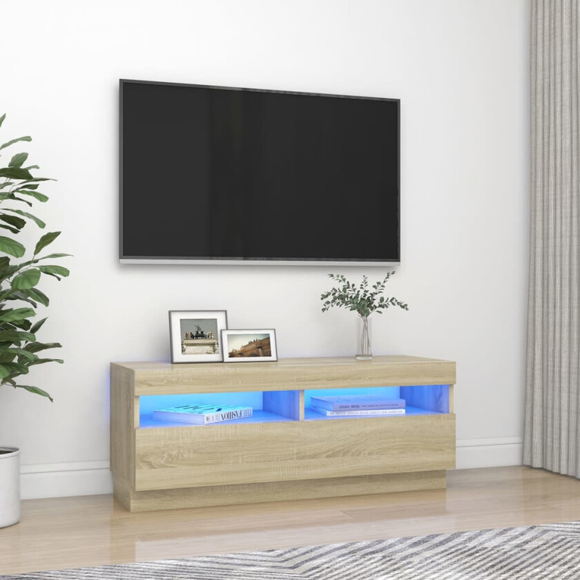 TV-benk med LED-lys sonoma eik 100x35x40 cm