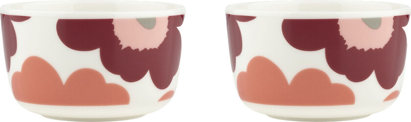 Unikko skål 2,5 dl 2 stk, hvit/cherry/rød