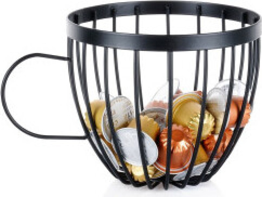 Kaffekapselholder i koppform med håndtak, sort metall