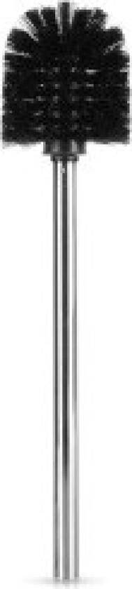 Svart toalettbørste med sølvhåndtak i slitesterkt stål