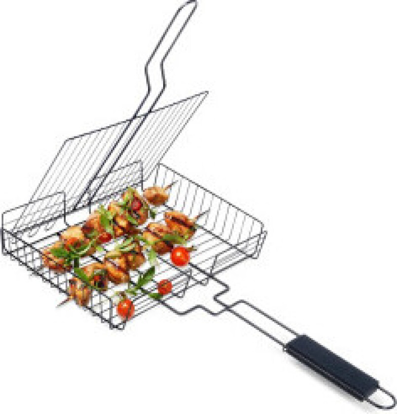 Allsidig låsbar grillkurv med langt håndtak for enkel grilling