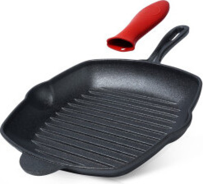 Firkantet grillpanne i støpejern med silikonhåndtak for alle varmekilder
