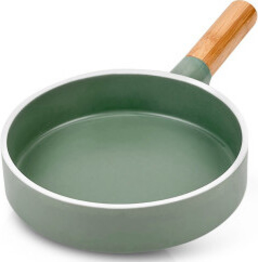 Serveringsfat i grønt porselen og bambus med håndtak