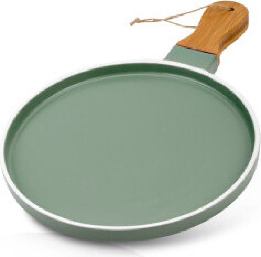 Serveringsfat i grønt porselen og bambus med håndtak