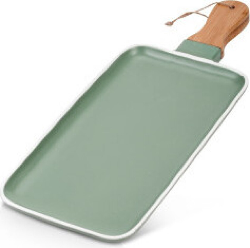 Elegant serveringsfat med håndtak i porselen og bambus