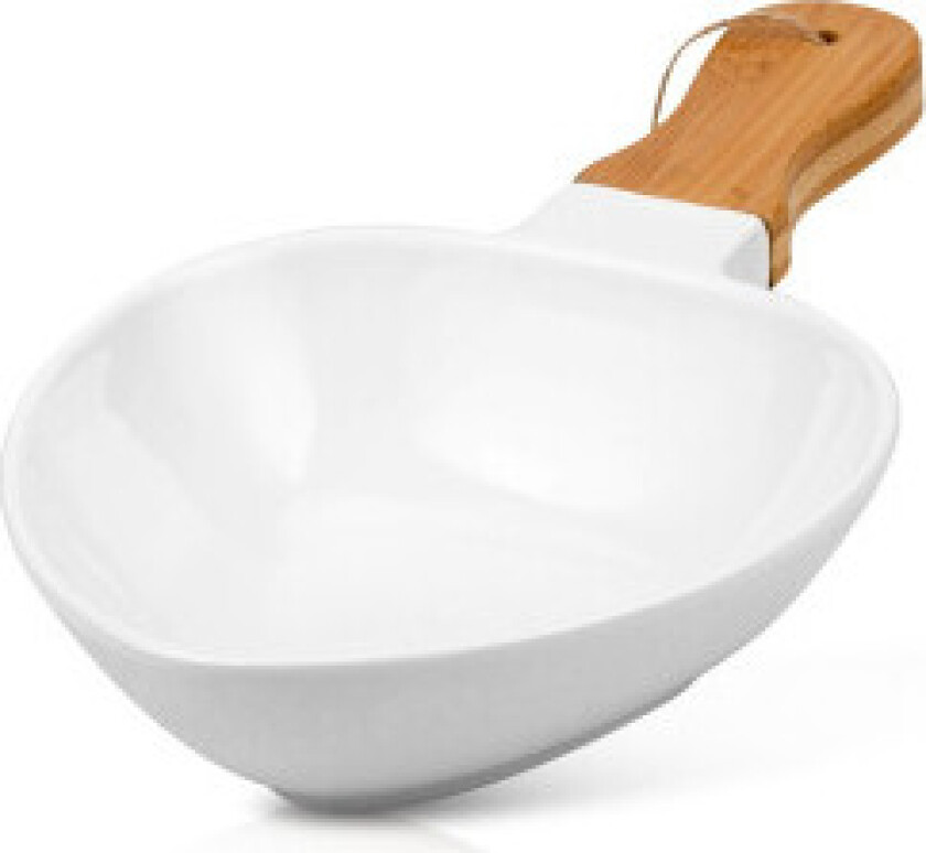 Serveringsfat i porselen og bambus med håndtak