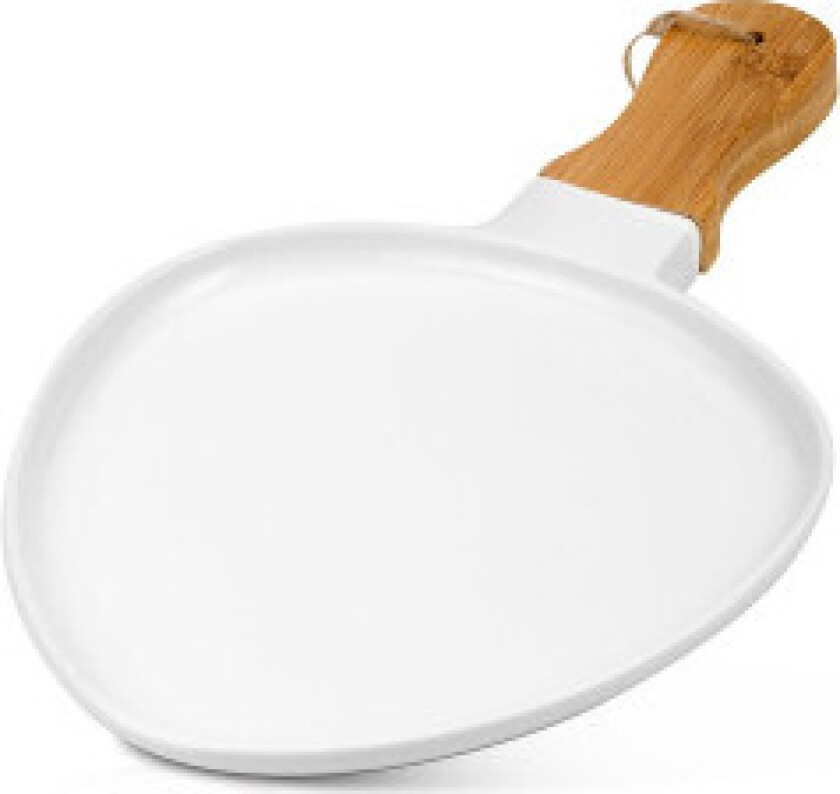 Serveringsfat i porselen og bambus med håndtak til snacks