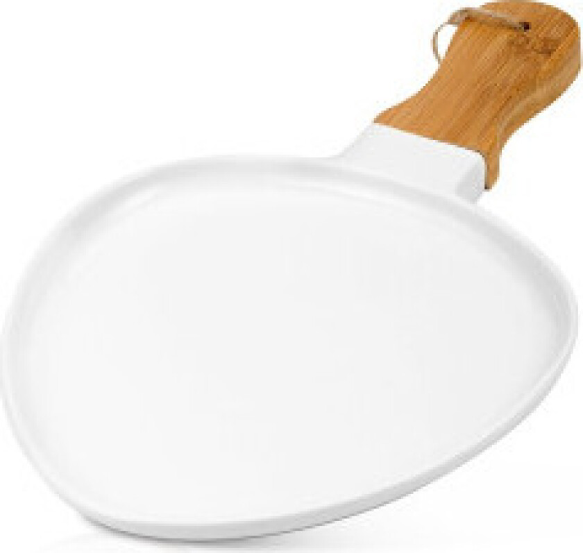 Elegant serveringsfat i porselen og bambus med håndtak