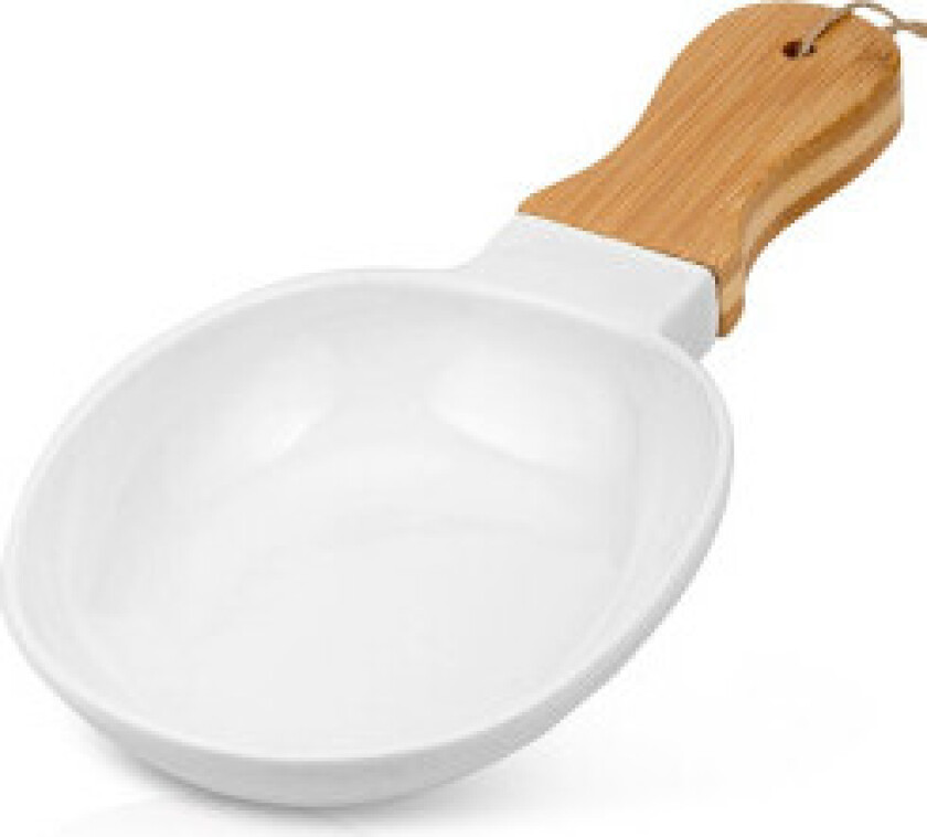 Serveringsfat i hvitt porselen og bambus med håndtak