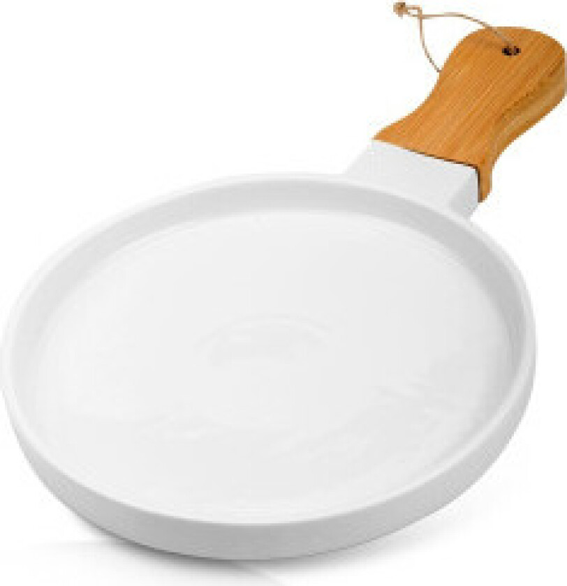Elegant serveringsfat i porselen og bambus med håndtak