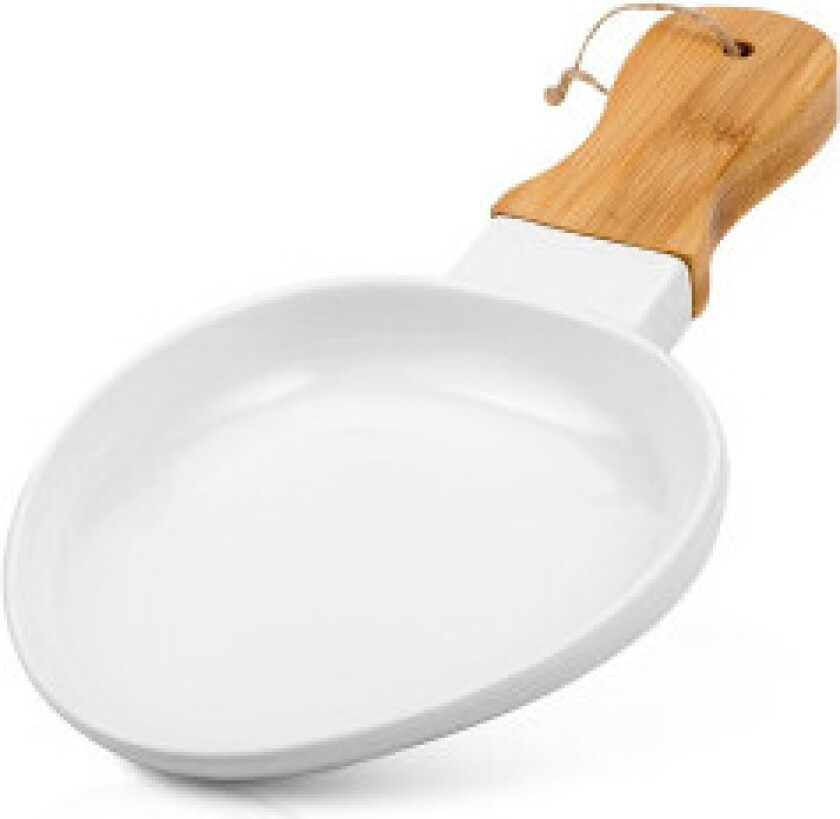 Elegant serveringsfat med håndtak i porselen og bambus