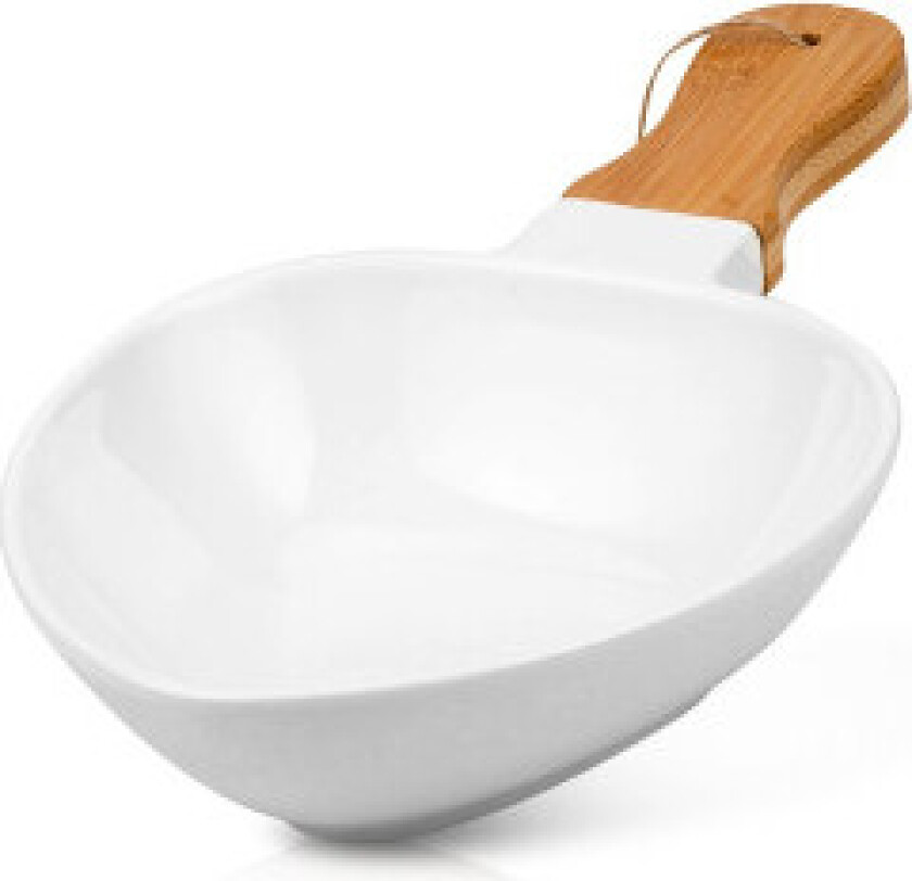 Serveringsfat med håndtak i porselen og bambus