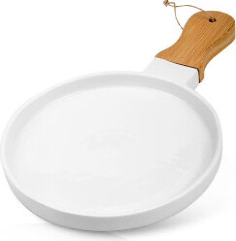 Serveringsfat med håndtak i porselen og bambus til servise/snacks