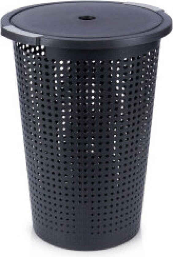 Perforert sort skittentøyskurv med åpningsbart lokk