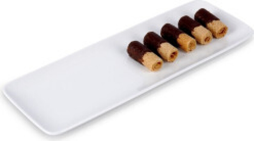 Hvit rektangulær serveringsfat til forretter og desserter