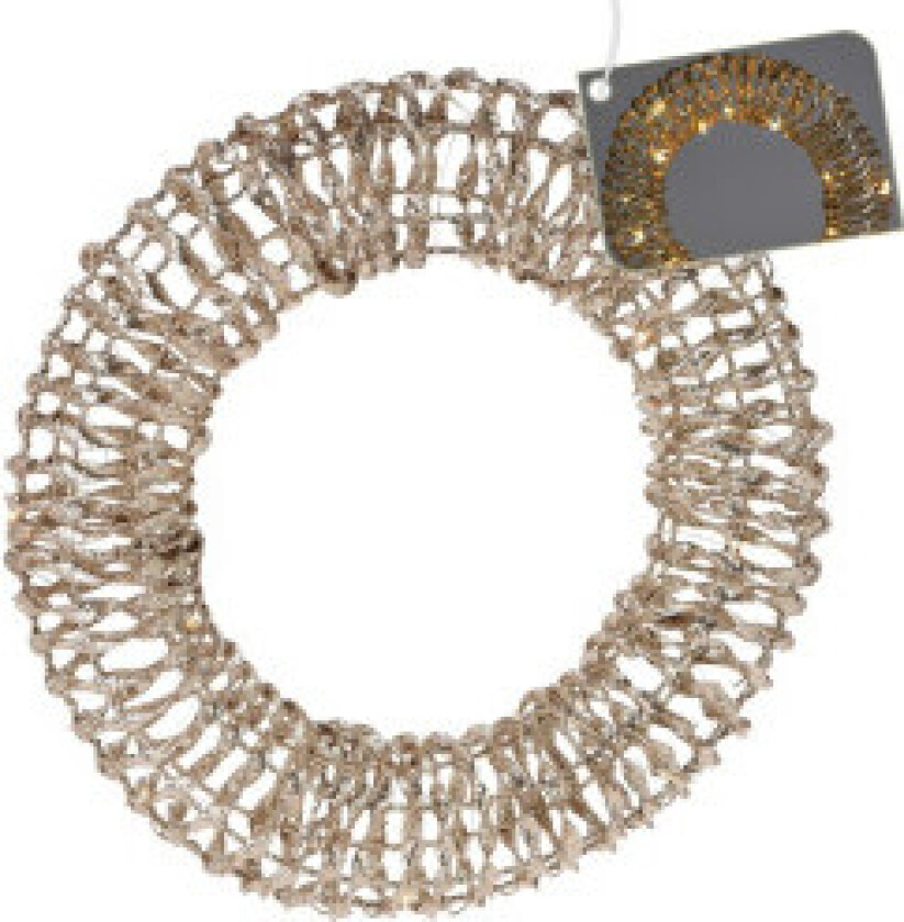 Julekrans med LED-lys, 30 cm, gull og glitter
