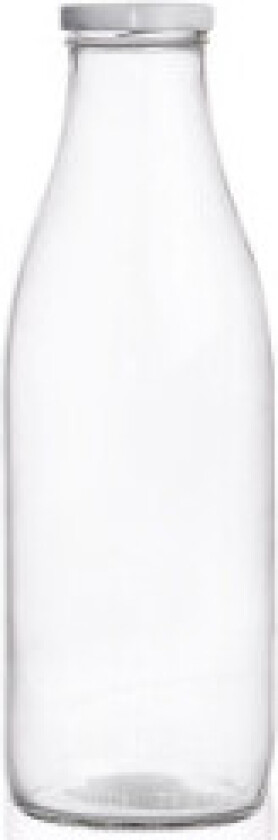 Glassflaske 1L med hvit skrukork for melk og drikke