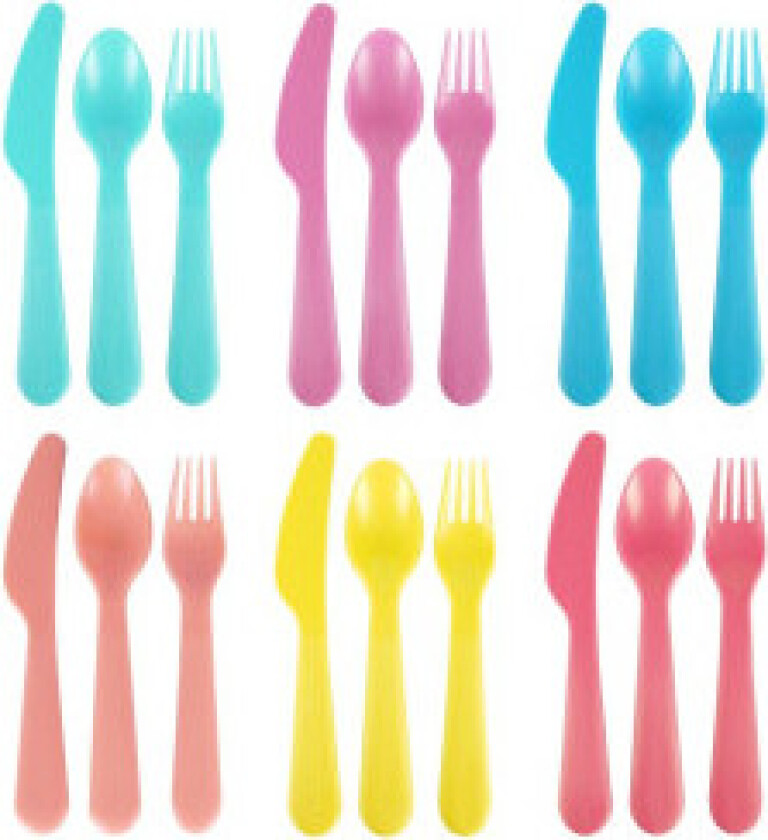 Bilde av Fargerikt gjenbrukbart barnebestikk - 18 stk i slitesterkt materiale