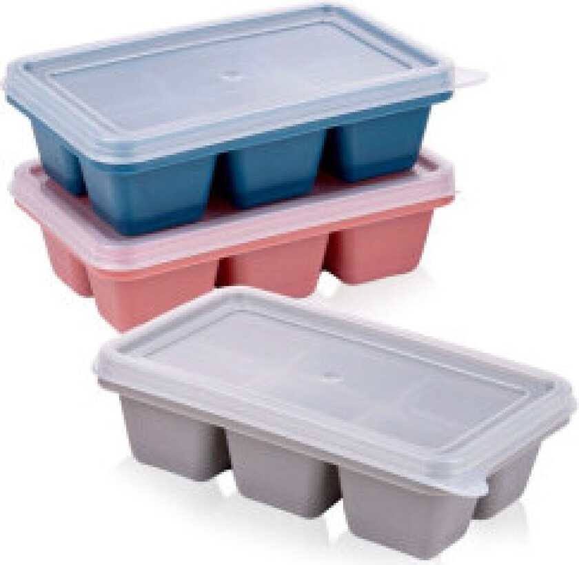 Sett med 3 isformer med lokk og fleksibel bunn