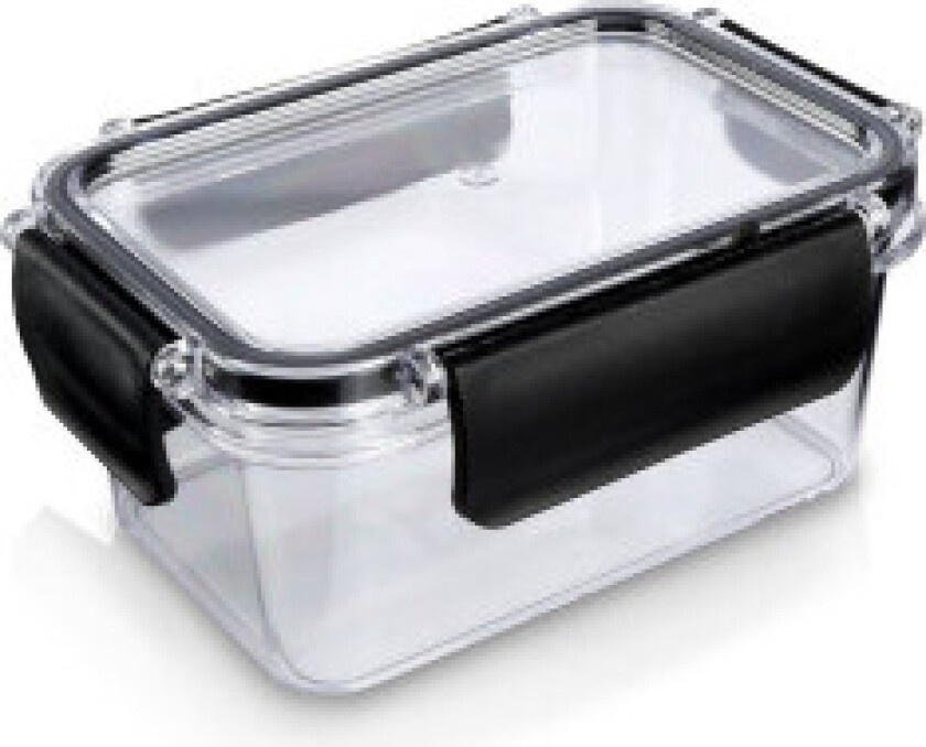 Hermetisk forseglet matboks med gummipakning og fire klips