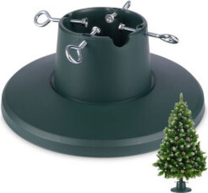 Grønn juletrefot med vannbeholder og justerbare skruer