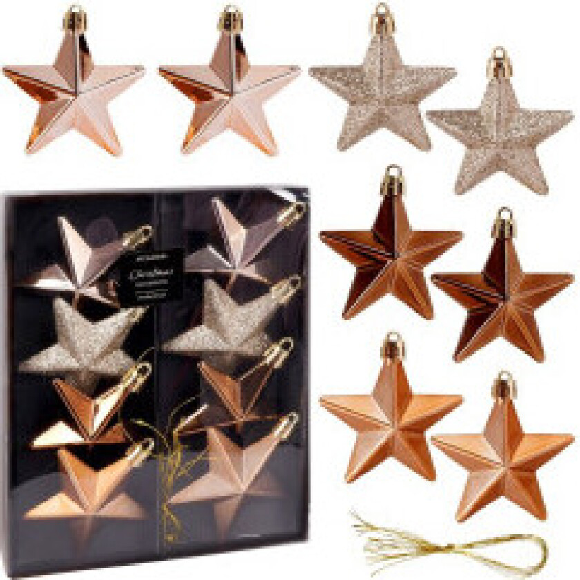 Sett med 8 slitesterke juletrekuler i rav nyanser