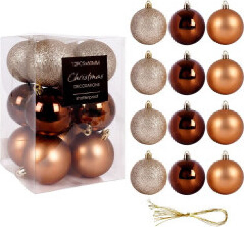 Sett med 12 uknuselige julekuler i rav