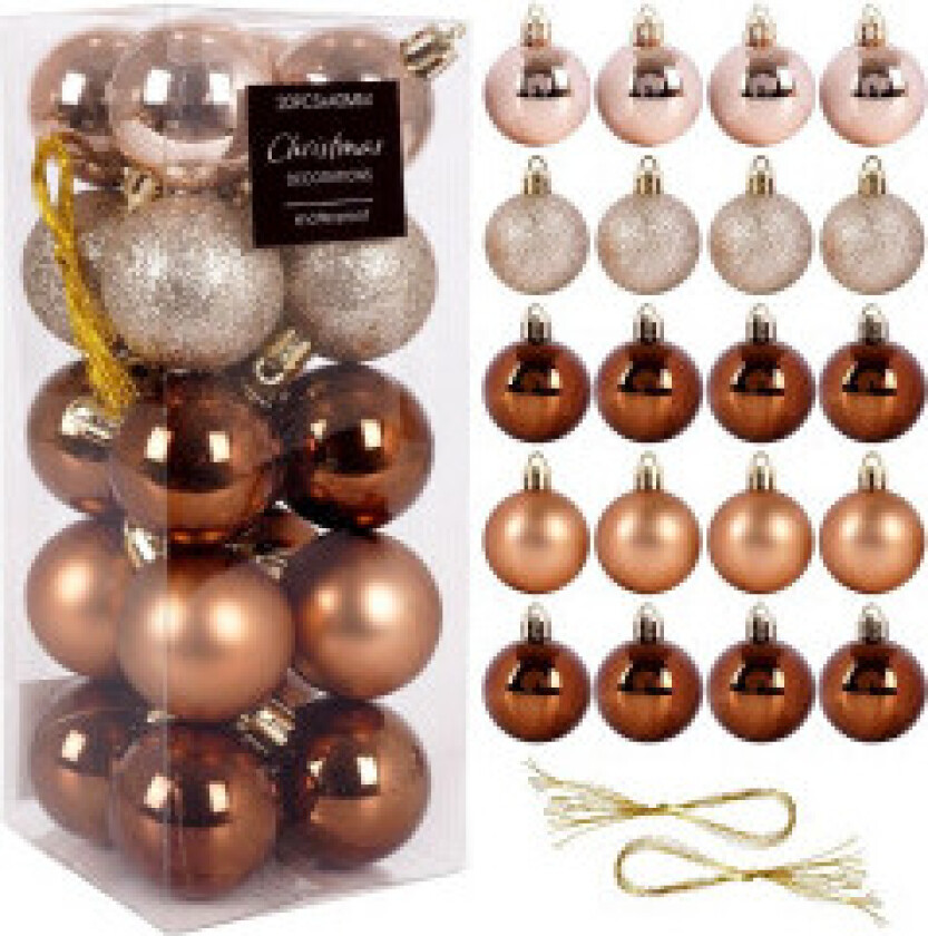 Dekorative uknuselige juletrekuler i ravfarge - 20 stk