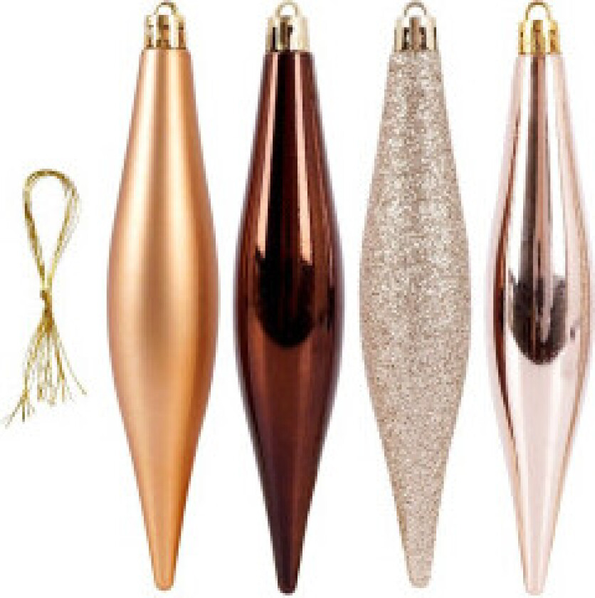 Sett med 4 slitesterke juletrekuler i form av istapper