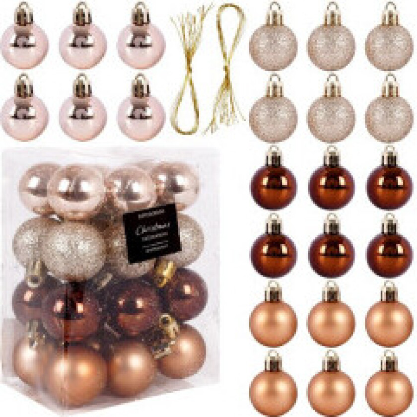 Sett med 24 uknuselige juletrekuler i rav