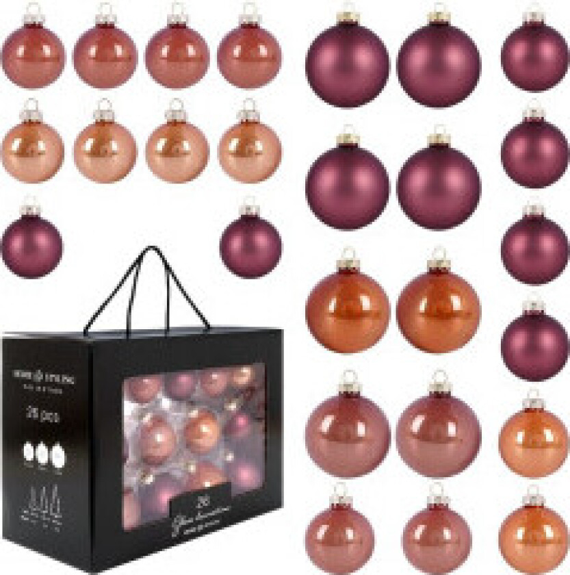 Sett med 26 elegante juletrekuler i glass