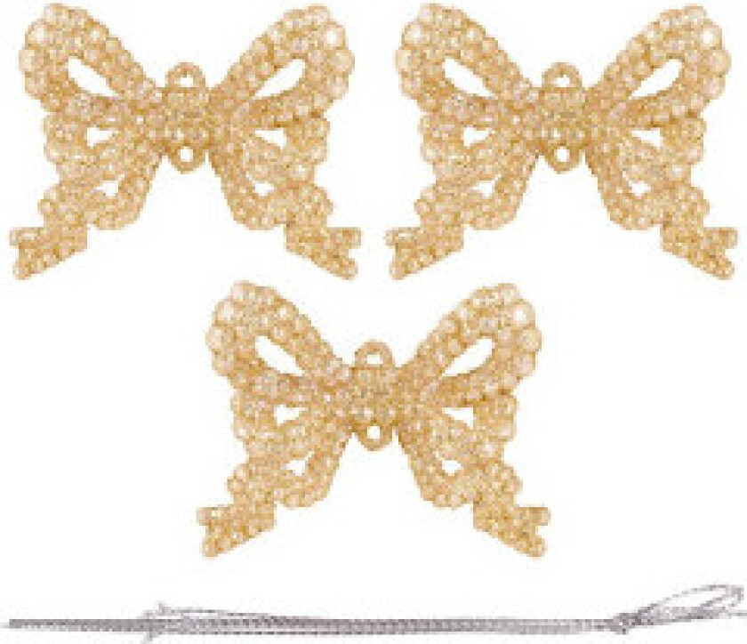 Sett med 3 glitrende julekuler i form av en sløyfe