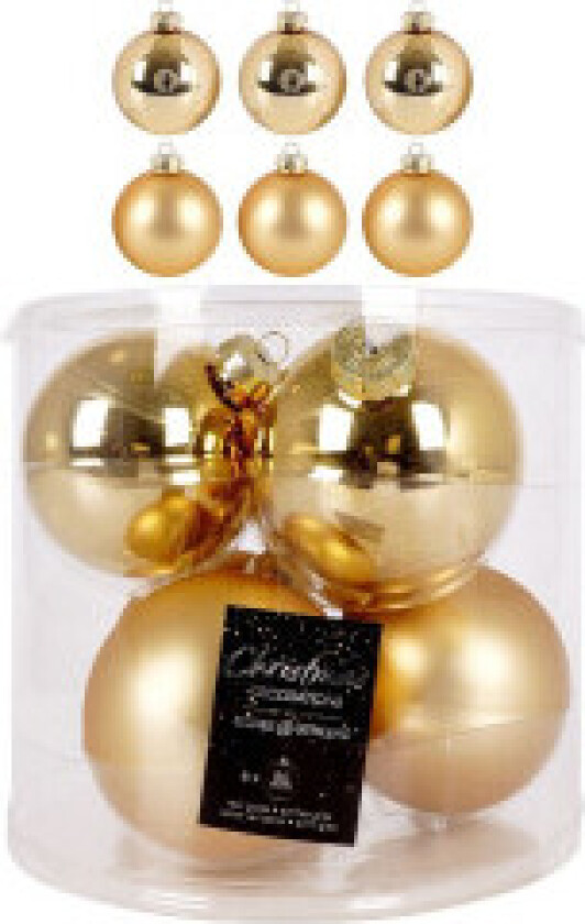 Sett med 6 elegante gullfargede juletrekuler i glass