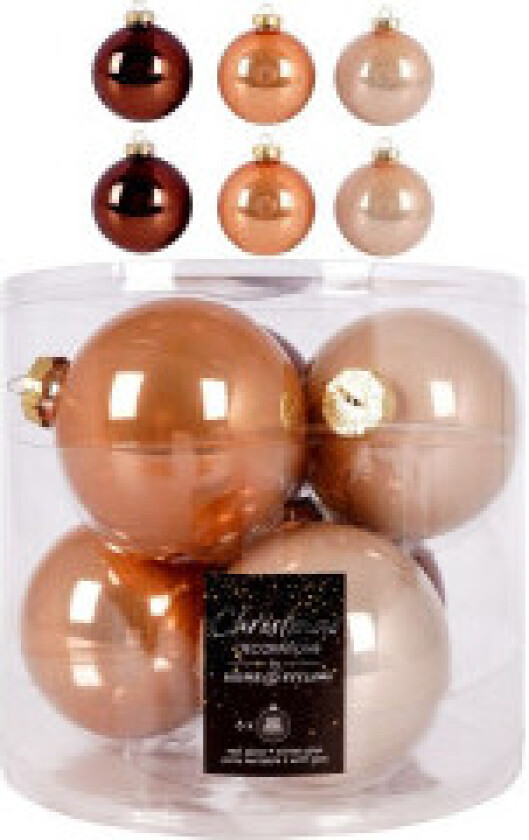 Sett med 6 ravfargede juletrekuler i glass