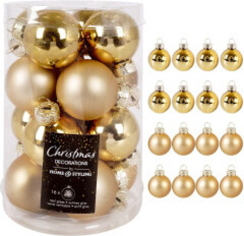 Glasskuler i gull: 16-pakning matte og skinnende juletrekuler