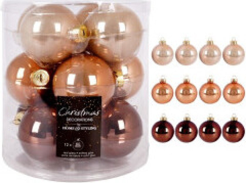 Sett med 12 juletrekuler i gult glass