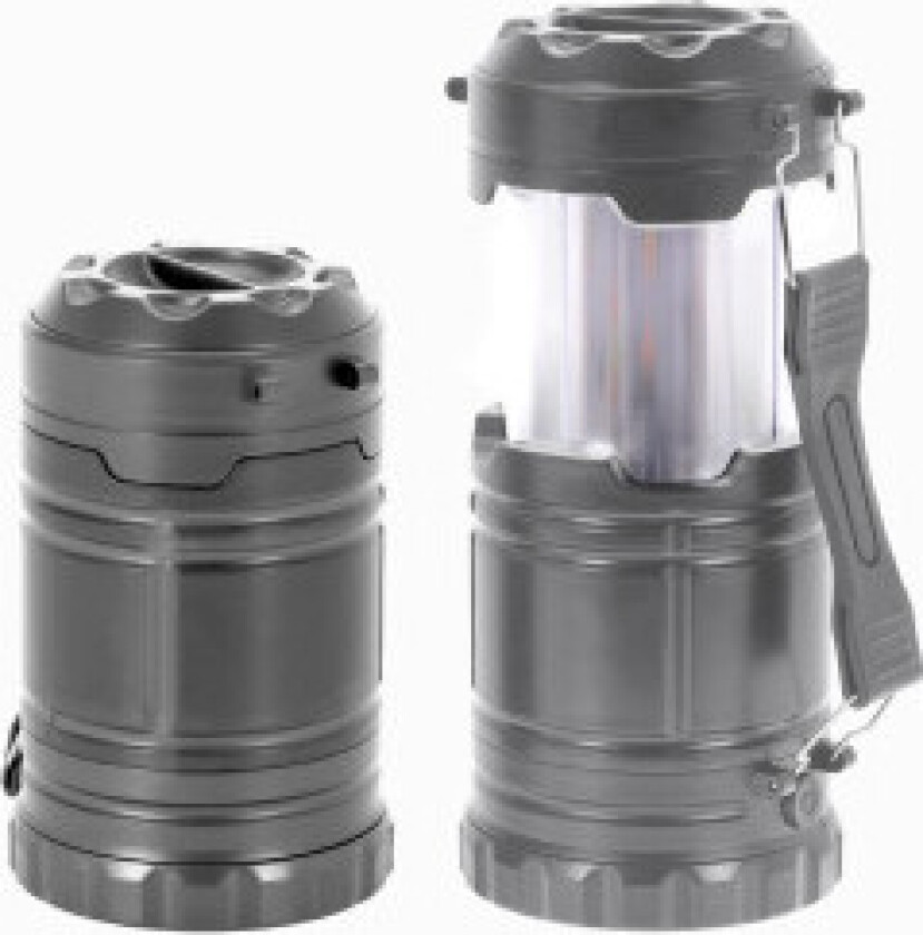 Campinglampe: Uttrekkbar, lommelykt, hvit/flamme, håndtak