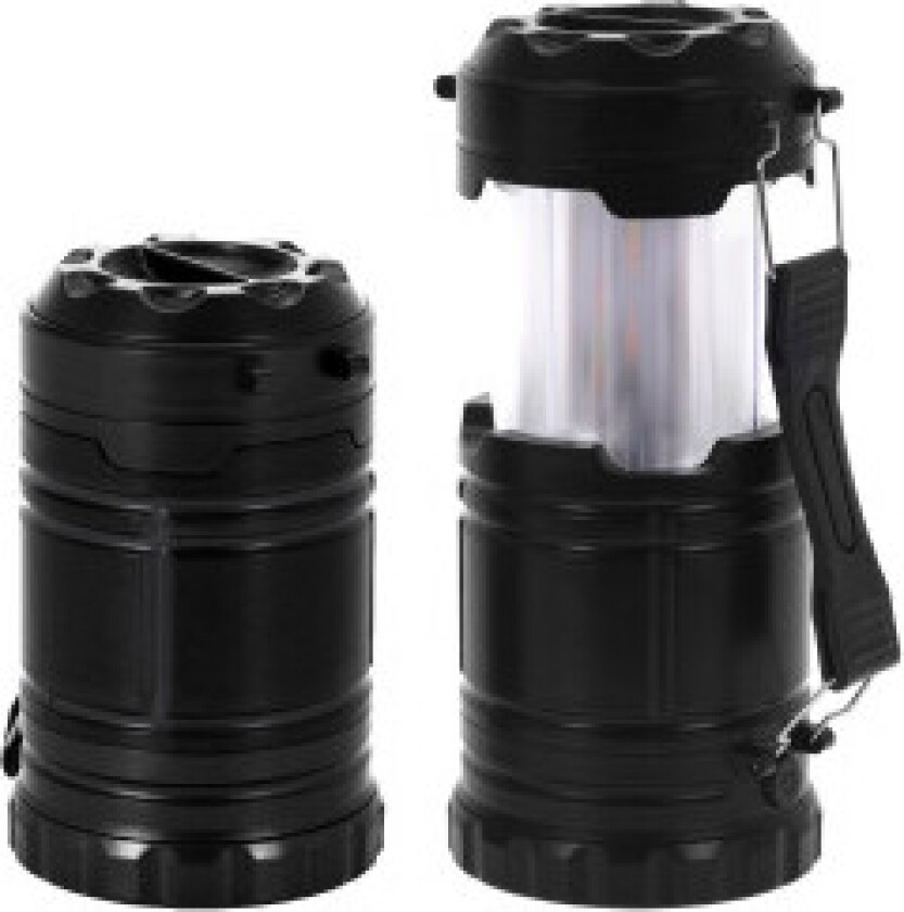 Uttrekkbar campinglampe med lommelykt og flammelys