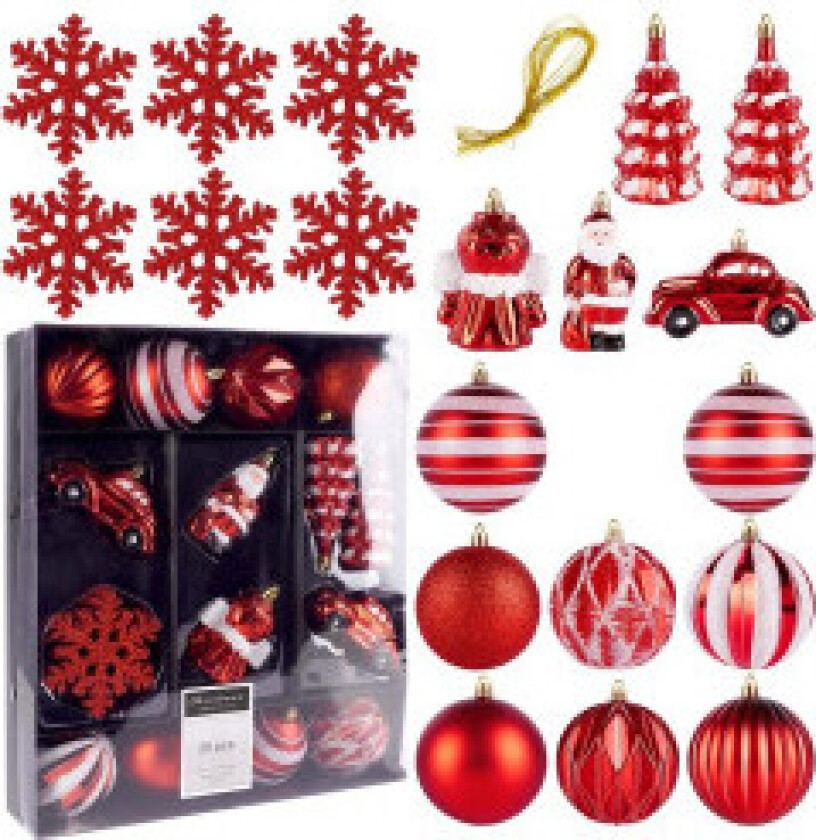 Sett med 20 uknuselige juletrekuler i forskjellige mønstre