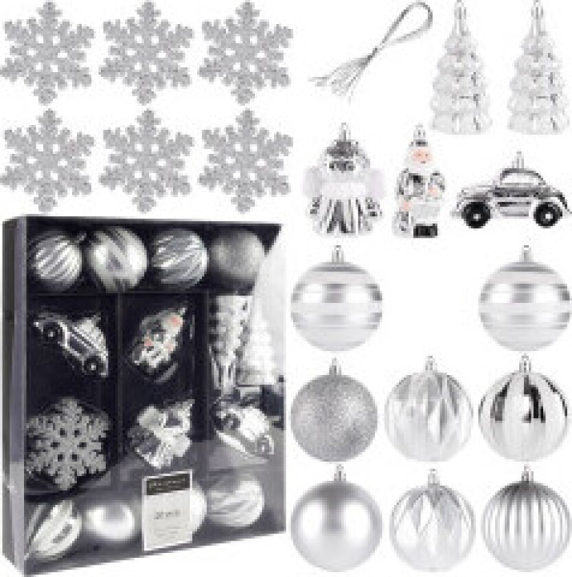 Sett med 20 uknuselige juletrekuler i forskjellige mønstre